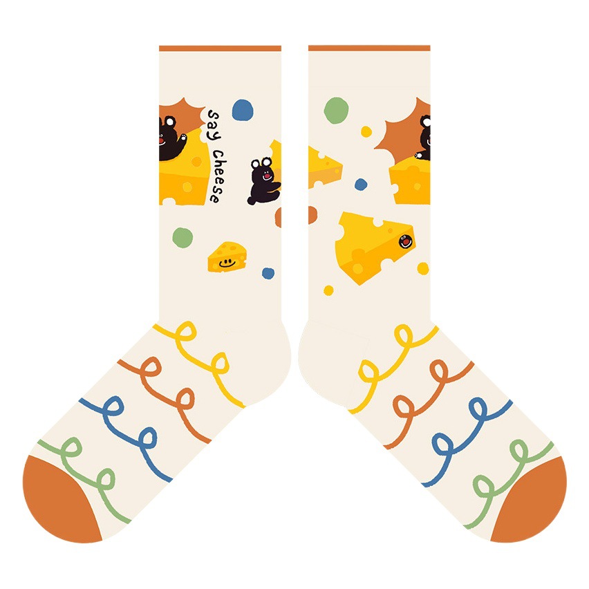 Original personalized cartoon student socks new cute mid-calf length socks for women deodorant sweat-absorbent non-slip breathable women's cotton socks