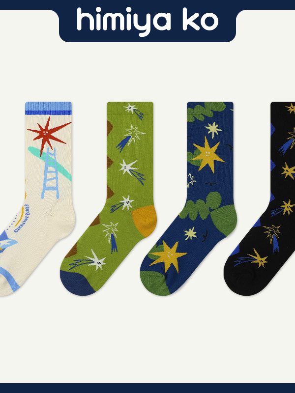 Himiya ko Original Socks Women's 22 Winter New Star Sparkling Series Asymmetric Middle Carbed Cotton Socks