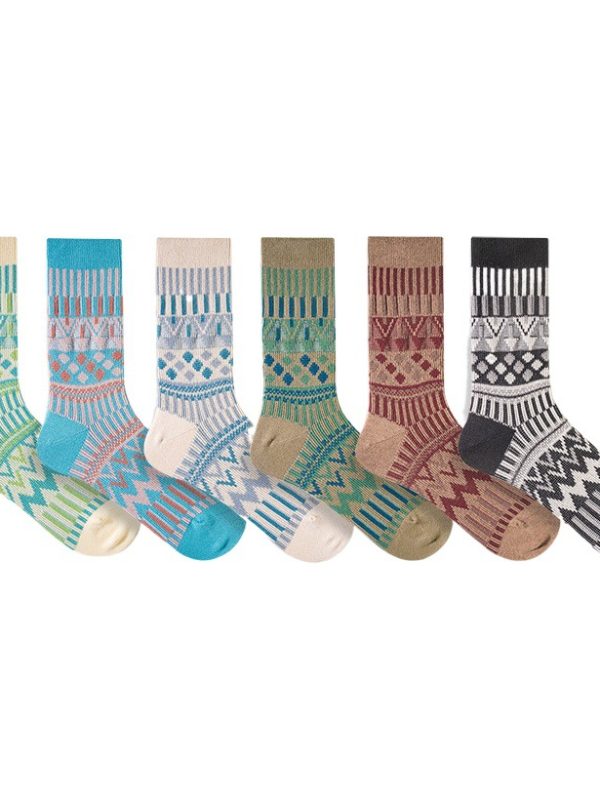 ECHENON Autumn and Winter Socks Men's Combed Cotton Boneless Double Needle Double Way Korean Vintage Couple Mid-tube Socks Women's Stockings
