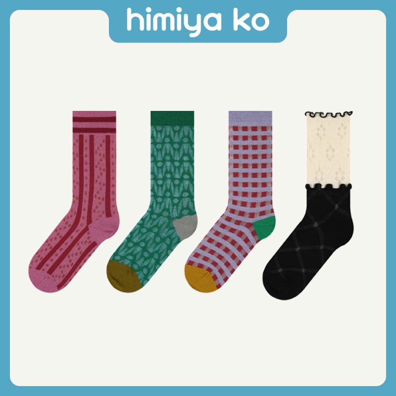 himiya ko socks women's summer ultra-thin colored striped glass stockings ins fashion trend all-match tube socks - Image 2