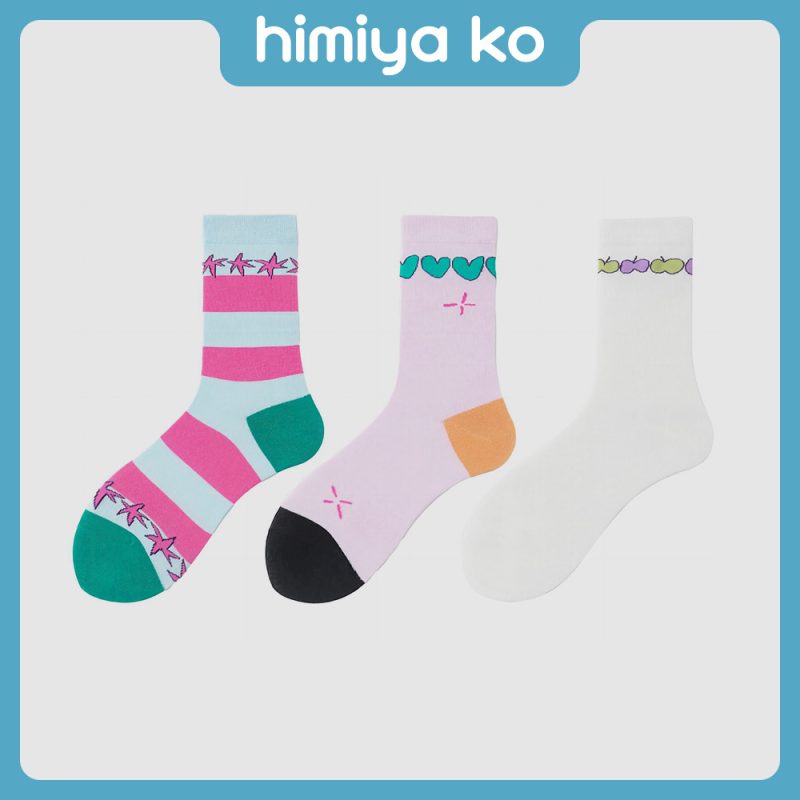 2025 Summer New Love Pink Striped Mid-length Socks Women's Sweet Korean Dopamine Trendy Socks  Socks
