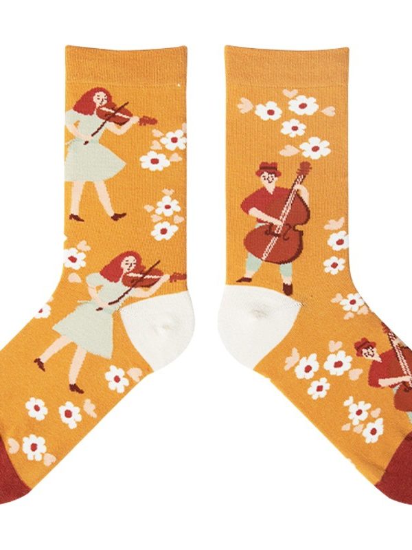 socks Women's Autumn and Winter, Winter Wild Song and Dance Season Series Mid-tube Cotton socks Japanese Illustration socks Average Size Couple socks