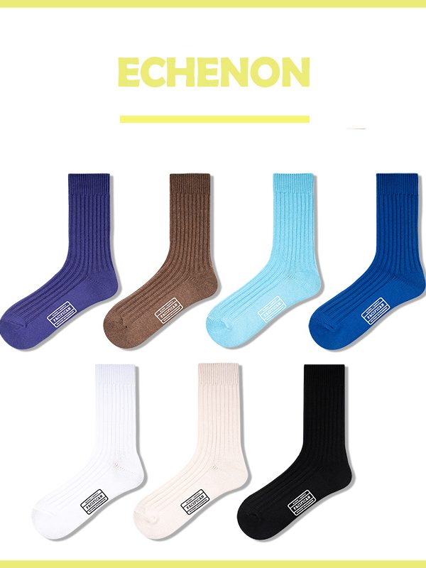 ECHENON autumn and winter fashion brand men's socks  thick needle retro socks men's national style solid color socks thick line men's socks