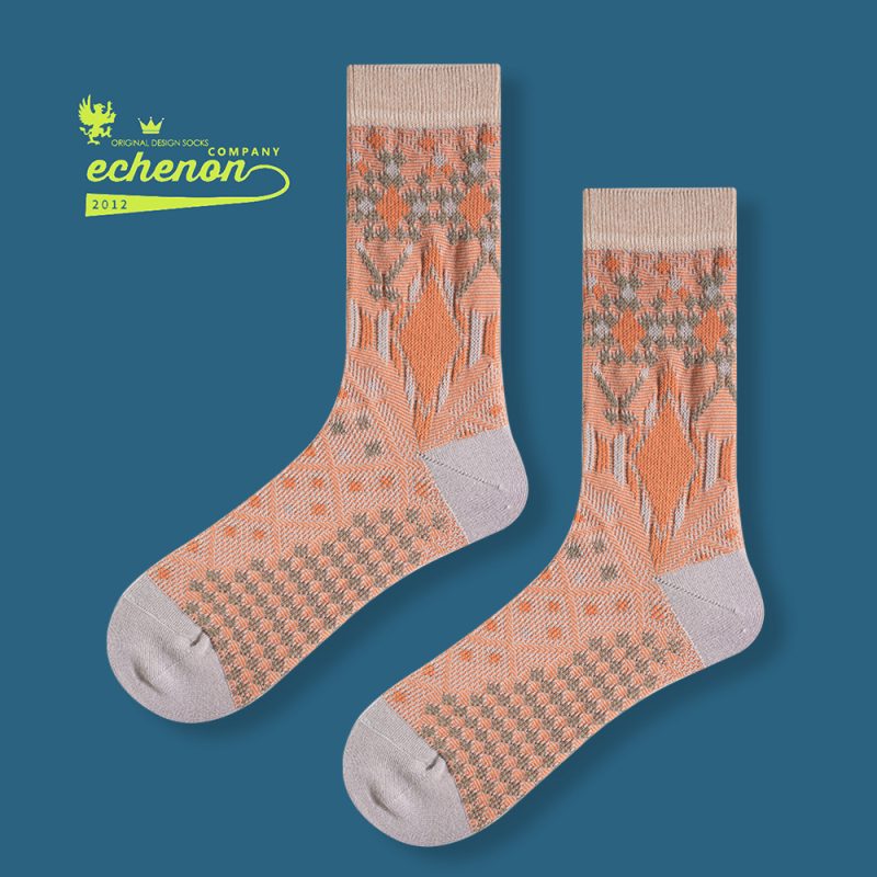 ECHENON autumn and winter New combed cotton socks men's fashionable two-way boneless rhombus retro street mid-calf length socks - Image 8
