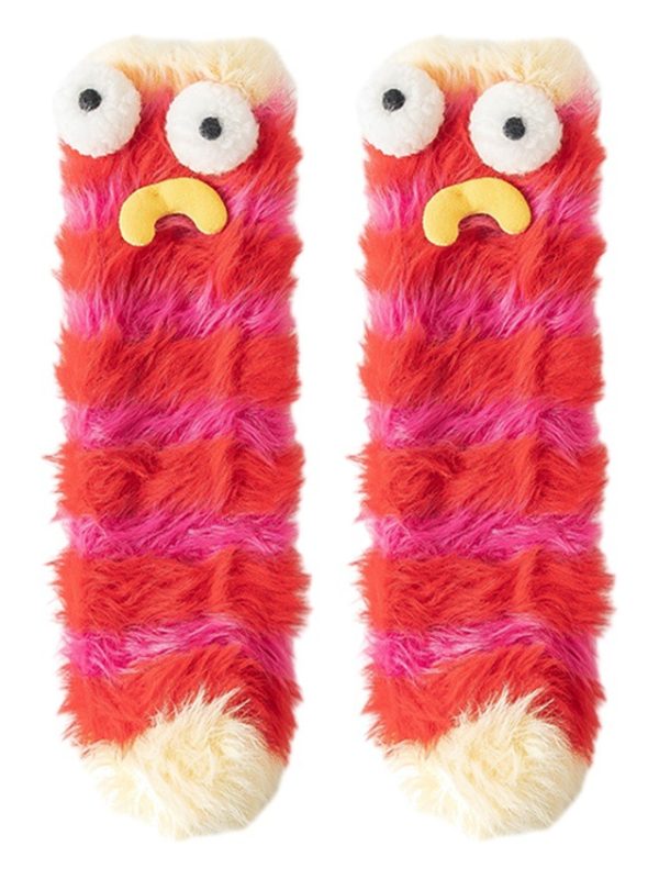 himiya ko autumn and winter New thickened cute cartoon floor socks funny expression furry personality mid-calf length socks for women