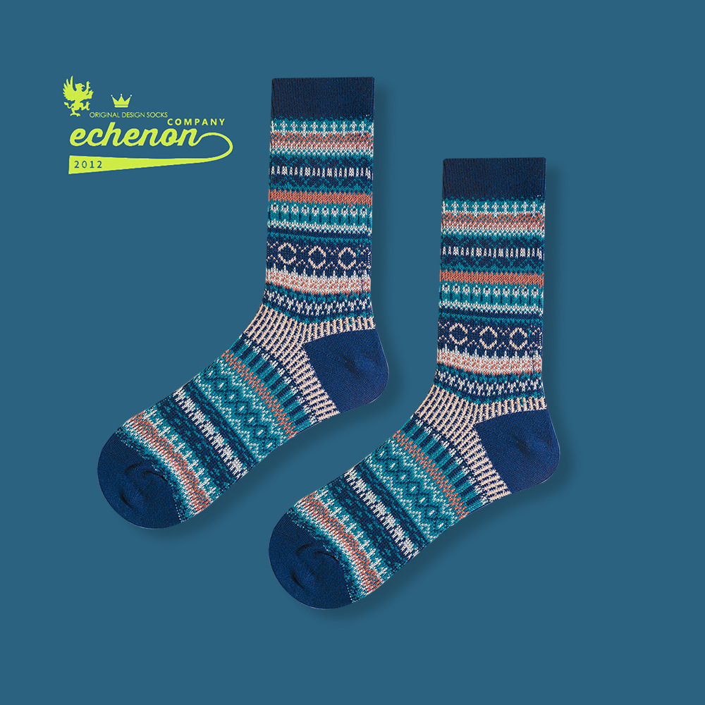 EChenon Men's Japanese Socks: Retro Ethnic Combed Cotton Mid-Length - Image 5