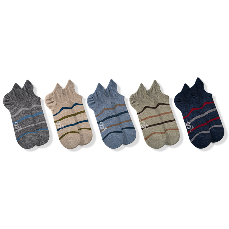 ECENON Men's Striped Ankle Socks: Japanese Style Summer Big Foot Heel