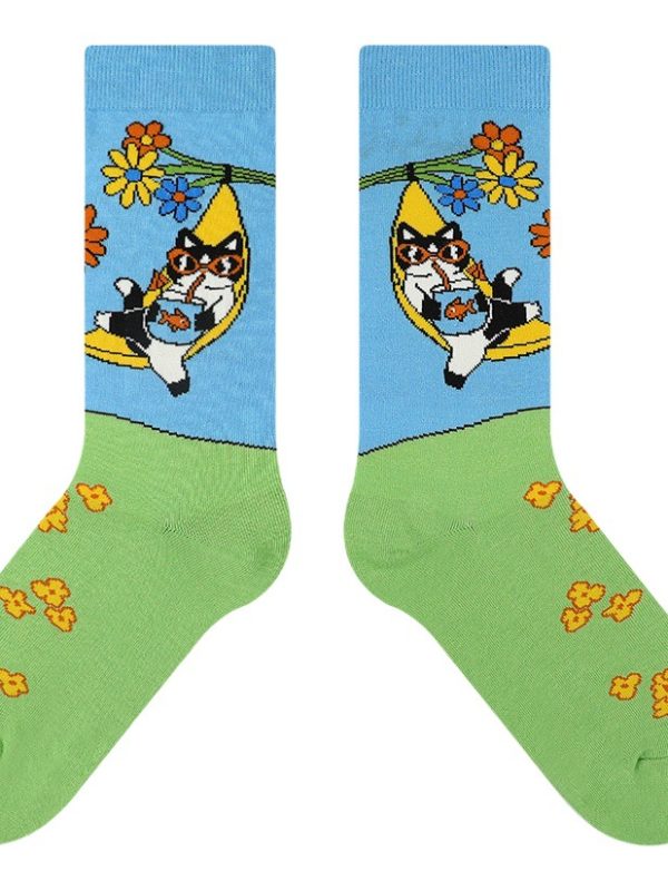 Cartoon socks for women spring and summer new original cute Meow Meow sweat-absorbent deodorant mid-calf socks ins trendy socks wholesale