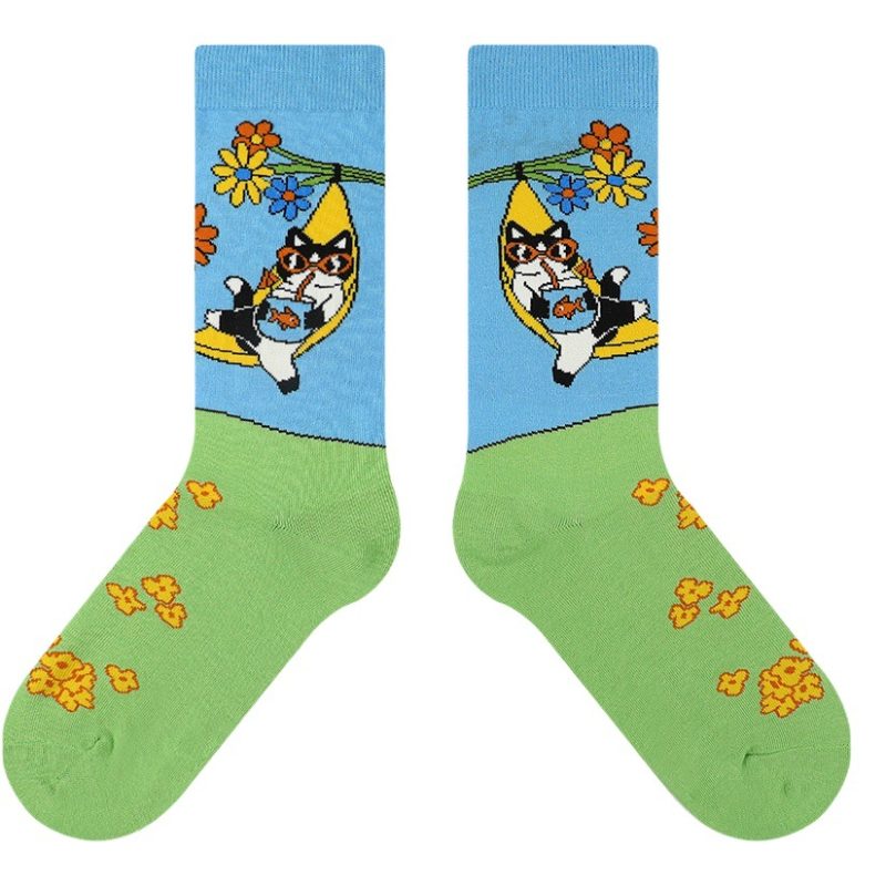 Cartoon socks for women spring and summer new original cute Meow Meow sweat-absorbent deodorant mid-calf socks ins trendy socks wholesale