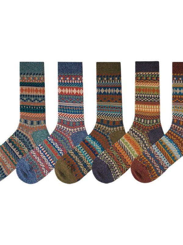 New Ethnic Style Autumn/winter Men's Women's Socks Vintage Trendy Cotton No-bone Mid-calf Socks For Couples