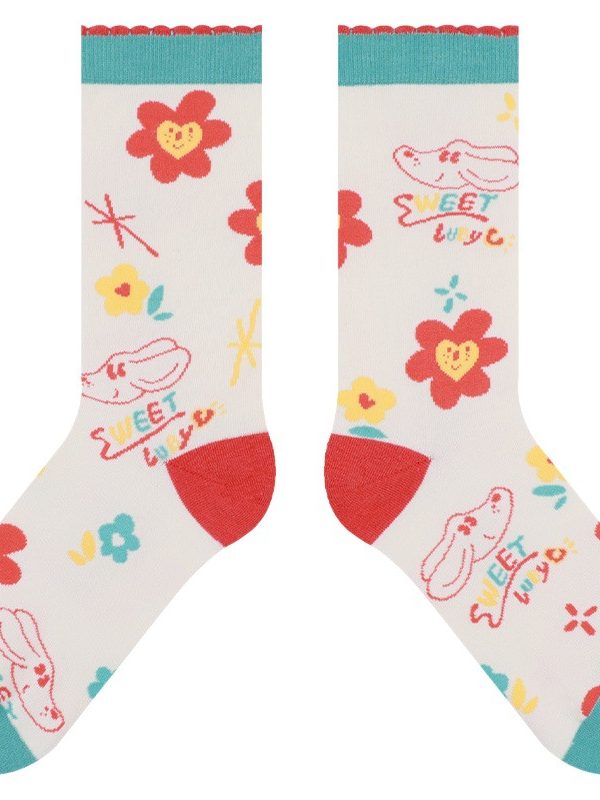 2025 autumn and winter new socks women's sweet dog series cotton tube illustration wind cute double Luo Kou socks