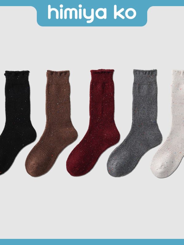 Autumn and Winter Colored Yarn Thickened Ankora Red Mid-length Socks Women's Trendy Vintage Stockings Korean Style Stacked Socks Double Needle Socks