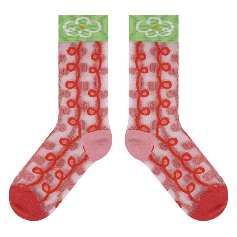 himiya ko summer ultra-thin crystal socks cute flower socks women dopamine ins tide design sense tube socks