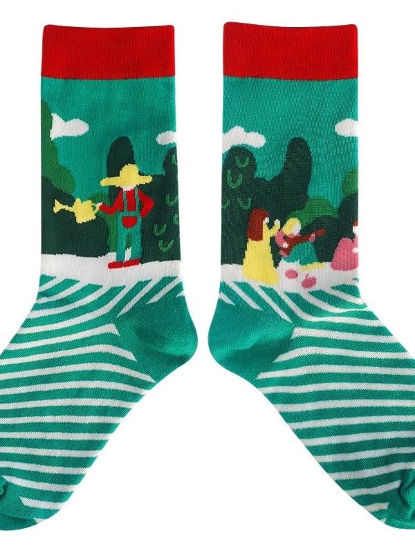 Park Series Park Illustration Tube Socks High Quality Personality Men's Socks Women's Socks Autumn and Winter Cotton Socks Short Socks