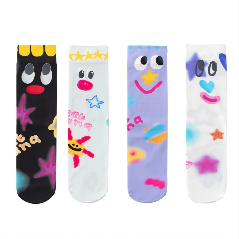 2025 New Color Oil Painting Mid-tube Socks Women's Sweat-absorbent Breathable Men's Cartoon Trendy Cute Couple's Cotton Socks - Image 5