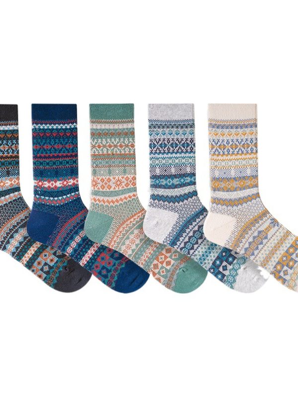 Autumn and winter socks boneless retro ethnic style two-way mid-calf length socks men and women couple combed cotton Sports women's socks