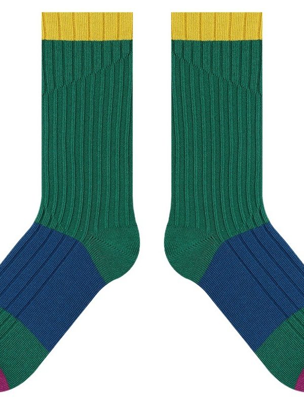 himiya ko autumn and winter New thickened original personality socks women's fashion contrast color striped dopamine cotton socks