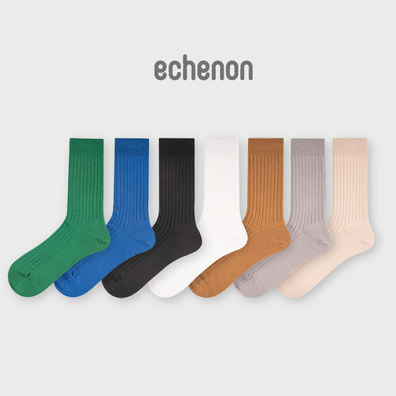 EChenon Men's Thin Cotton Socks: 60 Double Mercerized Casual Tube Socks - Image 2