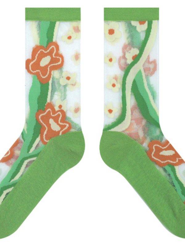 Socks Women's Summer Glass Silk Japanese Style Fresh One Flower Series Transparent Sweet Girl ins Thin Crystal Socks