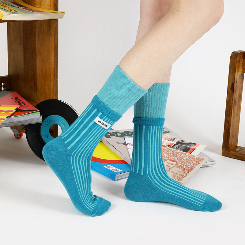 himiyako fashionable contrast color mid-calf length socks for women Autumn new double-mouth cotton socks Japanese striped socks for men - Image 4