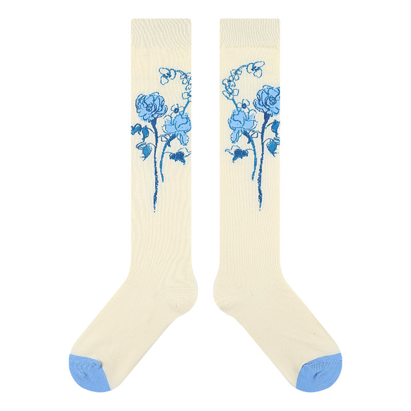Himiya ko socks winter women's long stockings flower simple personality calf socks long socks versatile thick cotton socks ins - Image 8