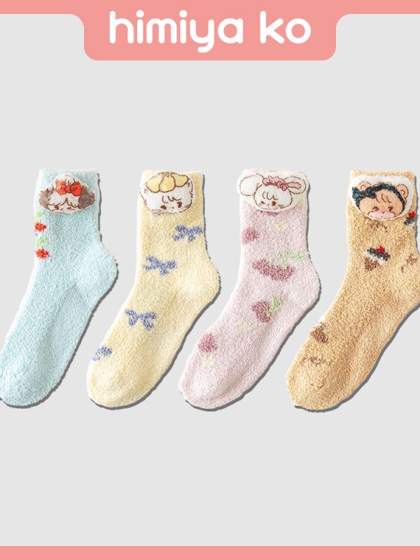 Autumn and Winter Fashion Doll Plush Socks Children's Cute Cartoon Illustration Thickened Warm Sleep Socks Floor Socks