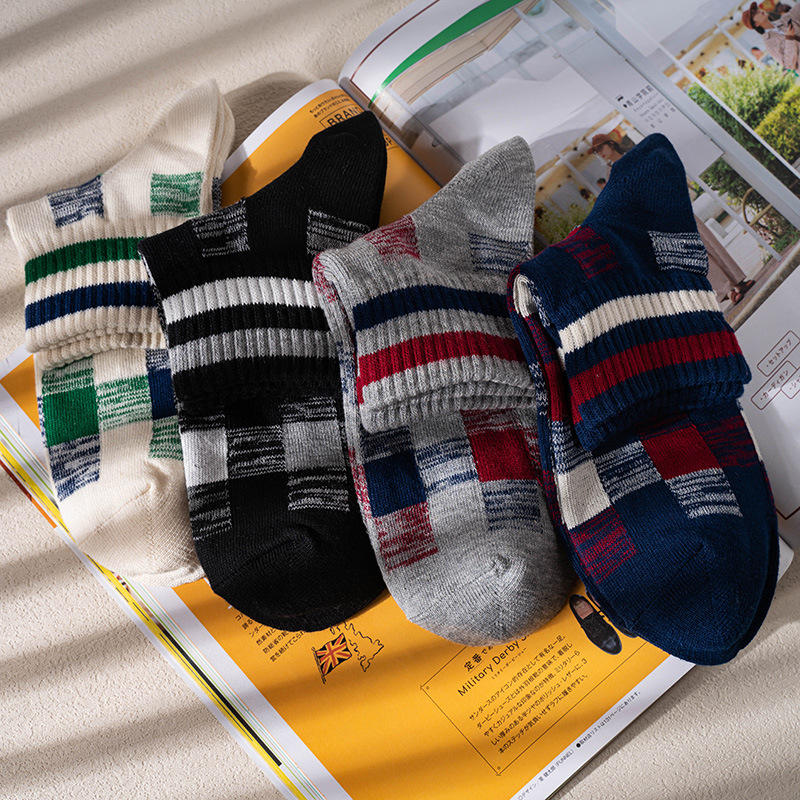 Japanese Cotton Socks Men: Retro Checkered Style - Spring Summer Tide - Image 3