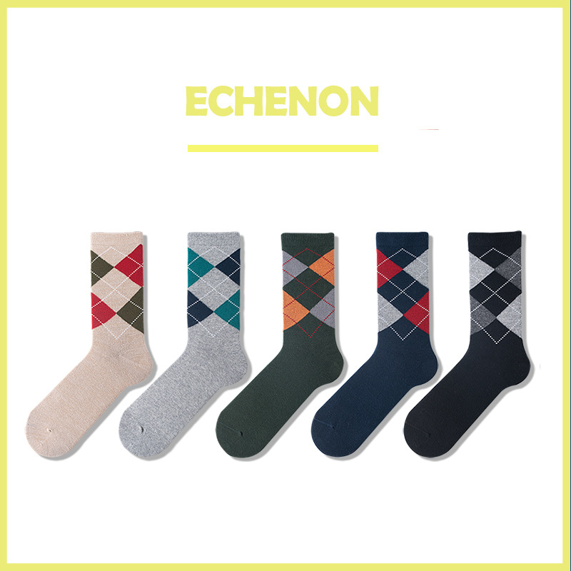 Men's Plaid Socks: British Style Cotton Dress Socks for Fall & Winter