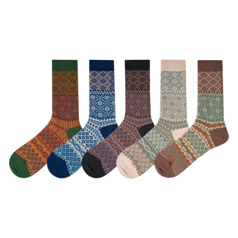 Autumn and winter new socks male combed cotton double needle double boneless American A Mei Khaki retro lovers
