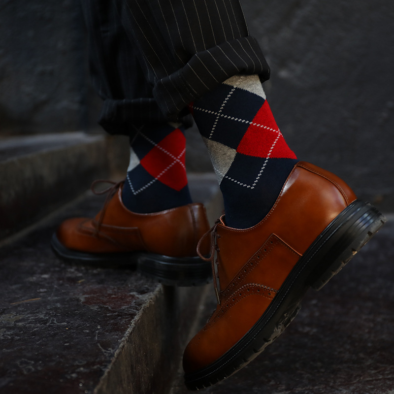 Men's Plaid Socks: British Style Cotton Dress Socks for Fall & Winter - Image 2