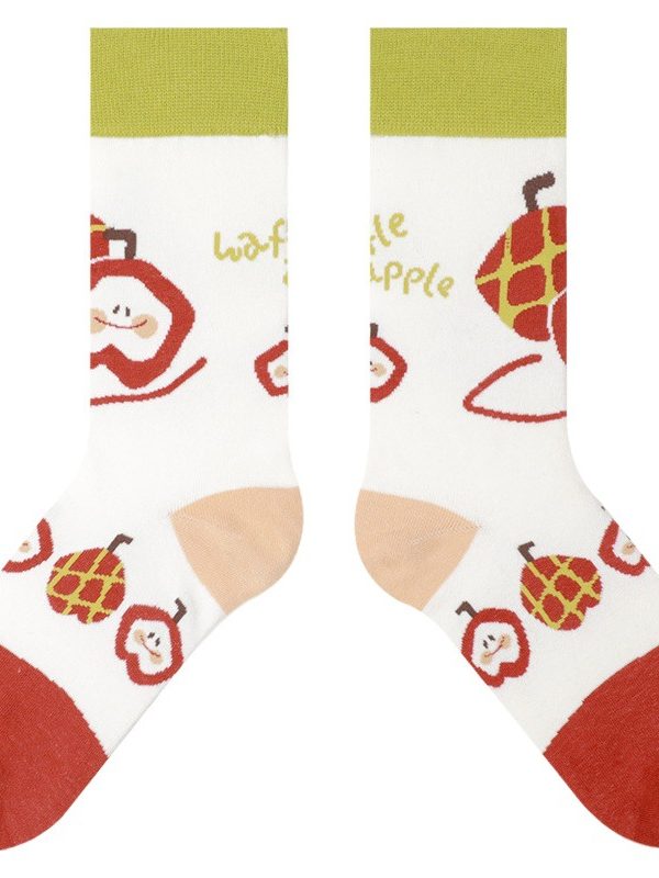 Women's Himiya ko 22 autumn and winter New Art Apple series ins mid-calf flanging cotton socks in stock