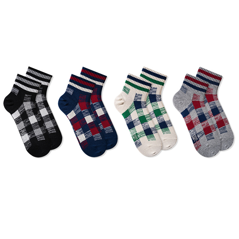 Japanese Cotton Socks Men: Retro Checkered Style - Spring Summer Tide