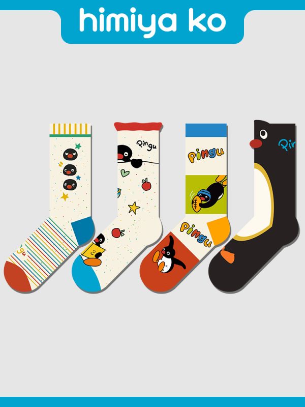Autumn and Winter Shaped Rakou Cartoon Mid-tube Socks Women's Fashion Trend Letter New Penguin Illustration Cute Cotton Socks for Men