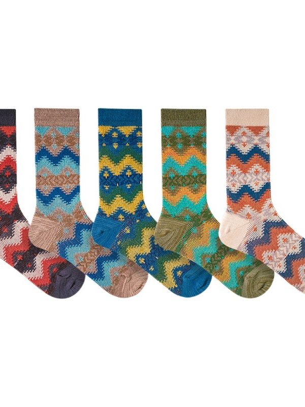 ECHENON Autumn and Winter Japanese Socks Men's Combed Cotton Boneless Trendy Retro Ethnic Style Double-Way Sports Mid-Length Socks