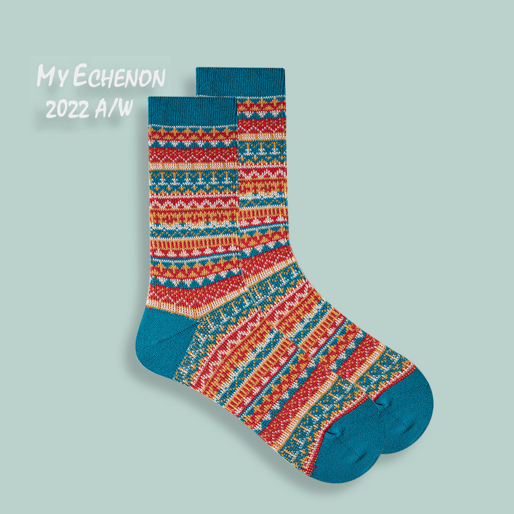 Fair Isle Socks: Vintage Ethnic Combed Cotton Mid-Calf Socks for Women & Men - Image 8
