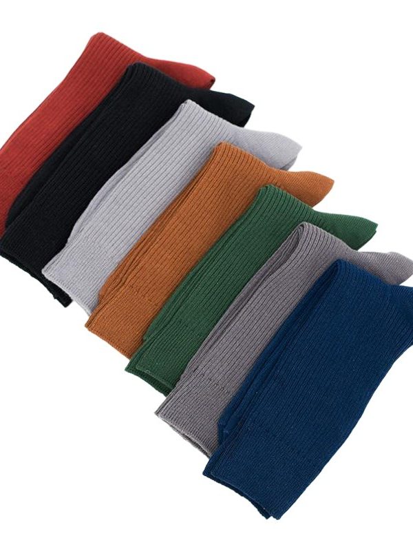 Tide socks men's autumn and winter Japanese cotton socks pile socks cross-border retro solid color double needle thick tube socks manufacturers