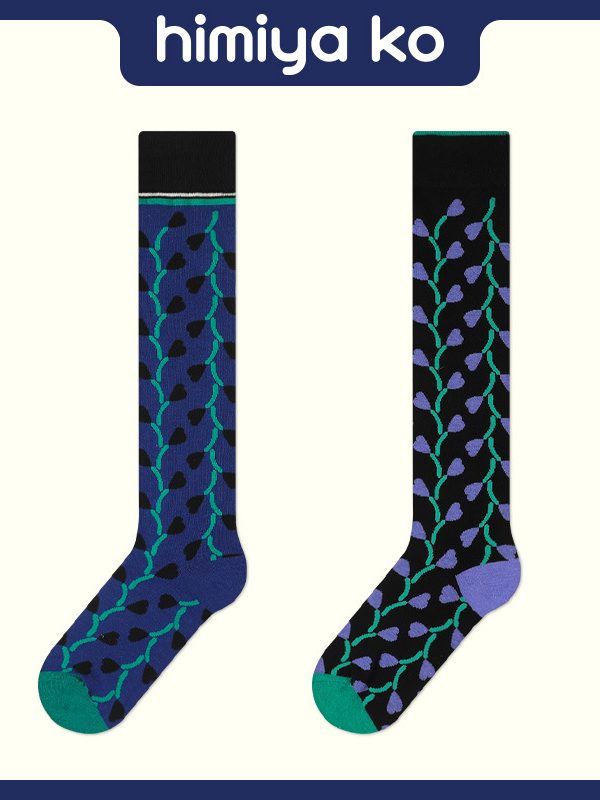himiya ko autumn and winter original new design flower calf socks, simple and fashionable black personality long socks over the knee