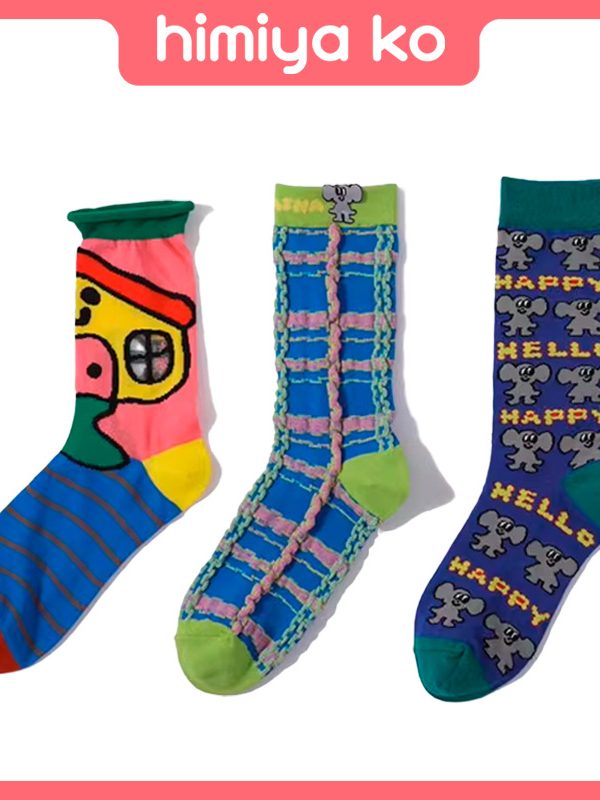 Original Designer Cartoon Letter Plaid Mid-tube Socks Women's Fashionable Ins Popular Internet Trendy Brand Socks Men's Cotton Socks