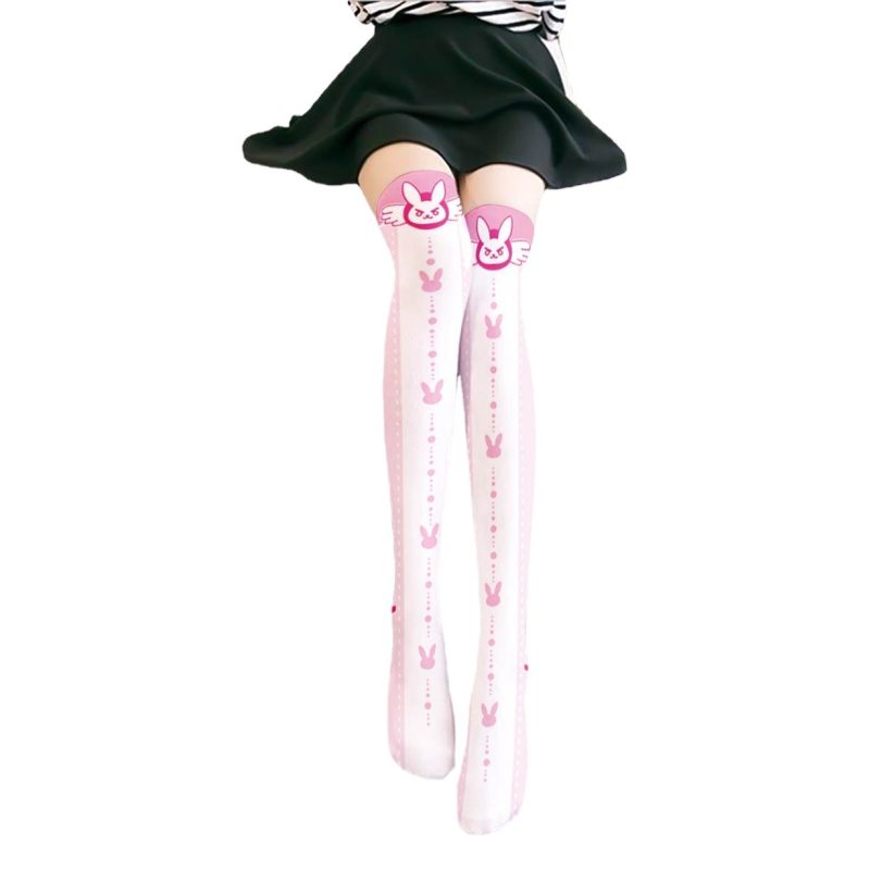 Printed Silk Stockings Thin Women's Spring and Autumn Japanese Style Lolita Cute Animation Over-the-Knee Long White Velvet Socks
