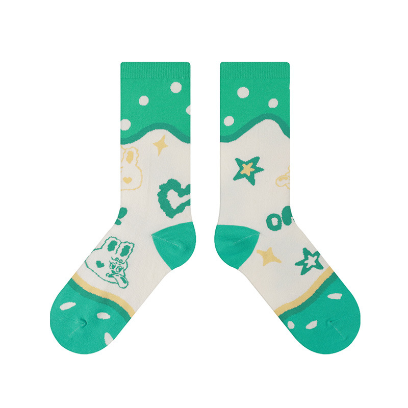 Hi Bobo Rabbit Series Socks Women's Sweet Girl Style Combed Cotton Socks Middle Tube Stretch Rakou 4 Color Optional Spot - Image 8