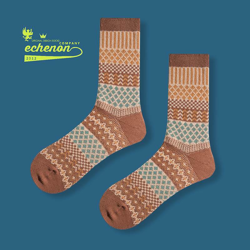 Echenon Retro Combed Cotton Socks: Warm Mid-Tube for Men & Women - Image 5