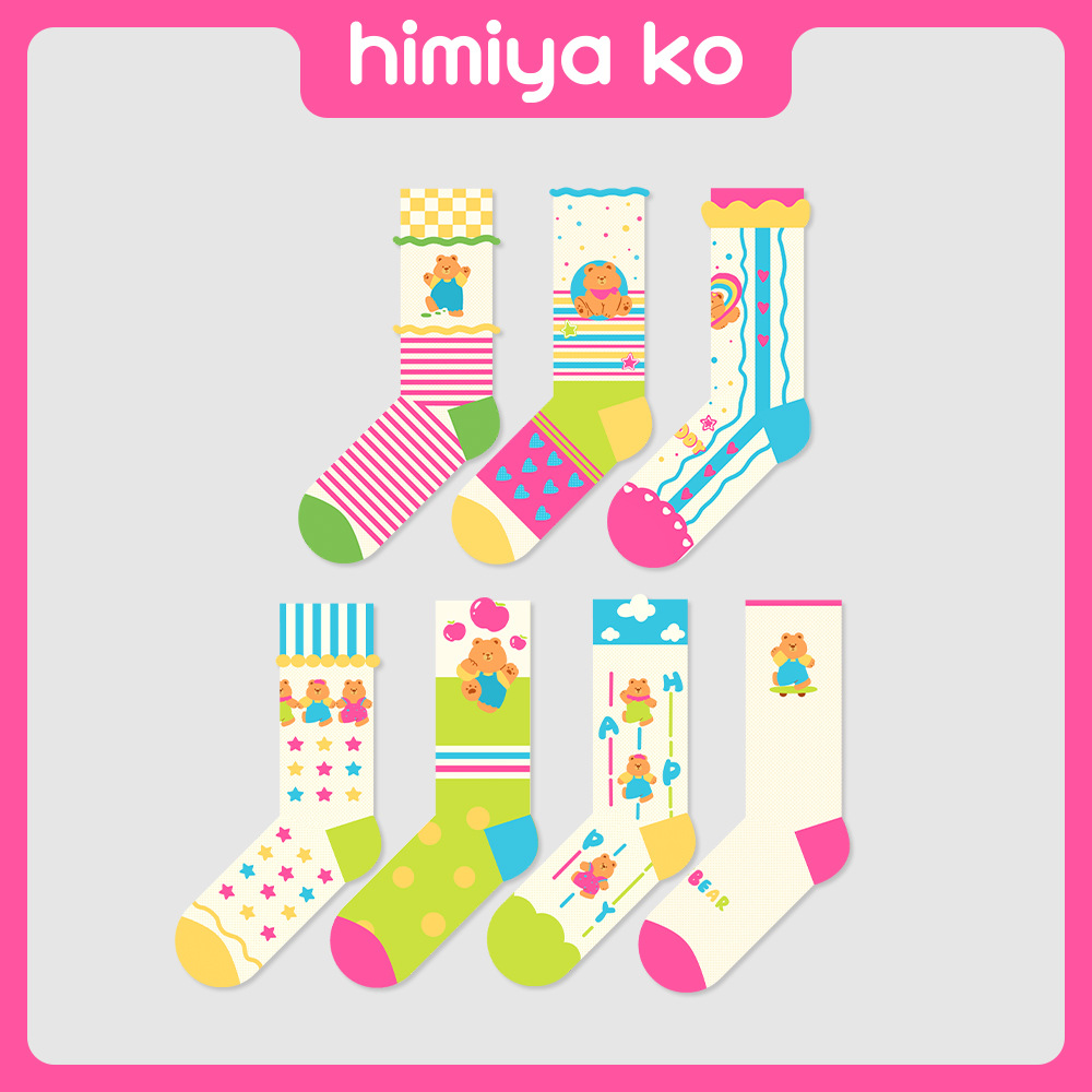 Cute Bear Silk Socks: Summer Breathable Dopamine Socks for Women