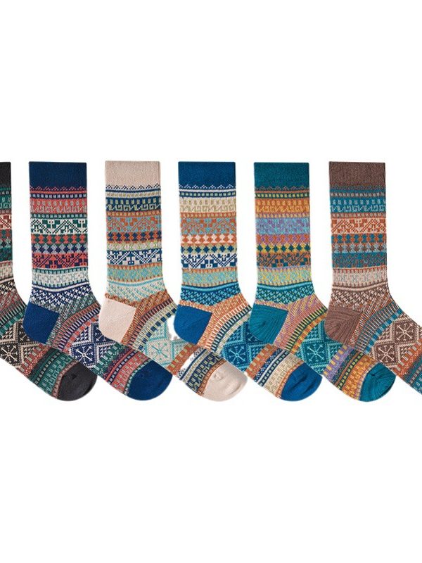 ECHENON Socks Men's Autumn and Winter Combed Cotton Double Needle Double Road Boneless American Style Ami Kaji Vintage Mid-length Socks Trendy