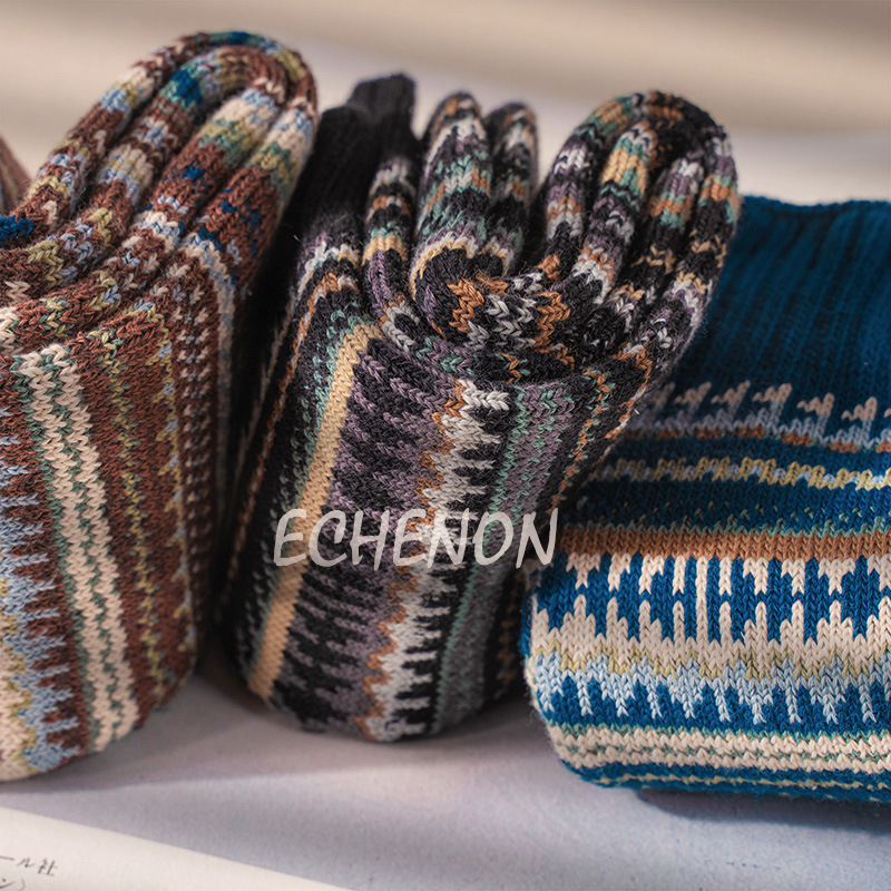EChenon Men's Winter Socks: Thick Combed Cotton, Warm Vintage Style - Image 3