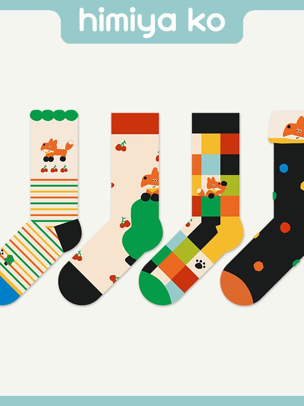 2025 spring and summer new original personality fox and cherry socks cute cartoon striped illustration socks men