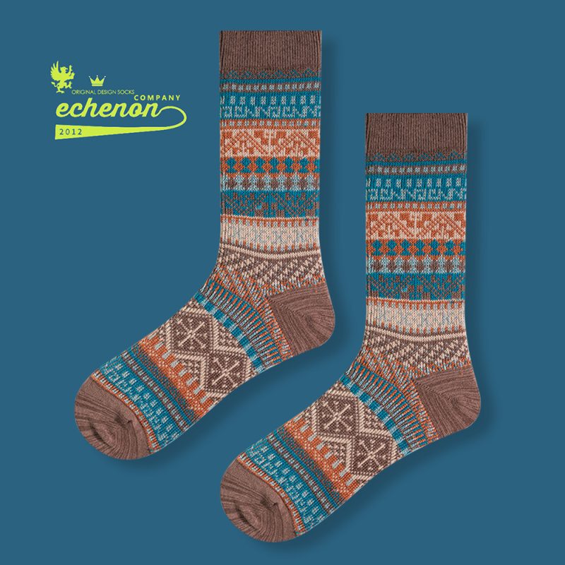 ECHENON Socks Men's Autumn and Winter Combed Cotton Double Needle Double Road Boneless American Style Ami Kaji Vintage Mid-length Socks Trendy - Image 9