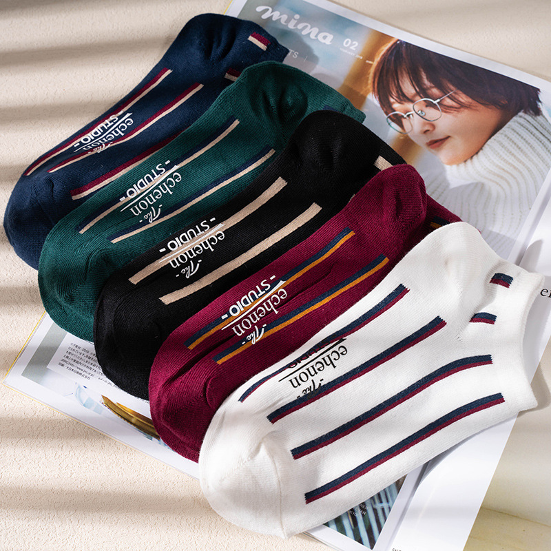 Retro Ethnic Striped Socks: Spring Summer Cotton Boat Socks for Men & Women - Image 2