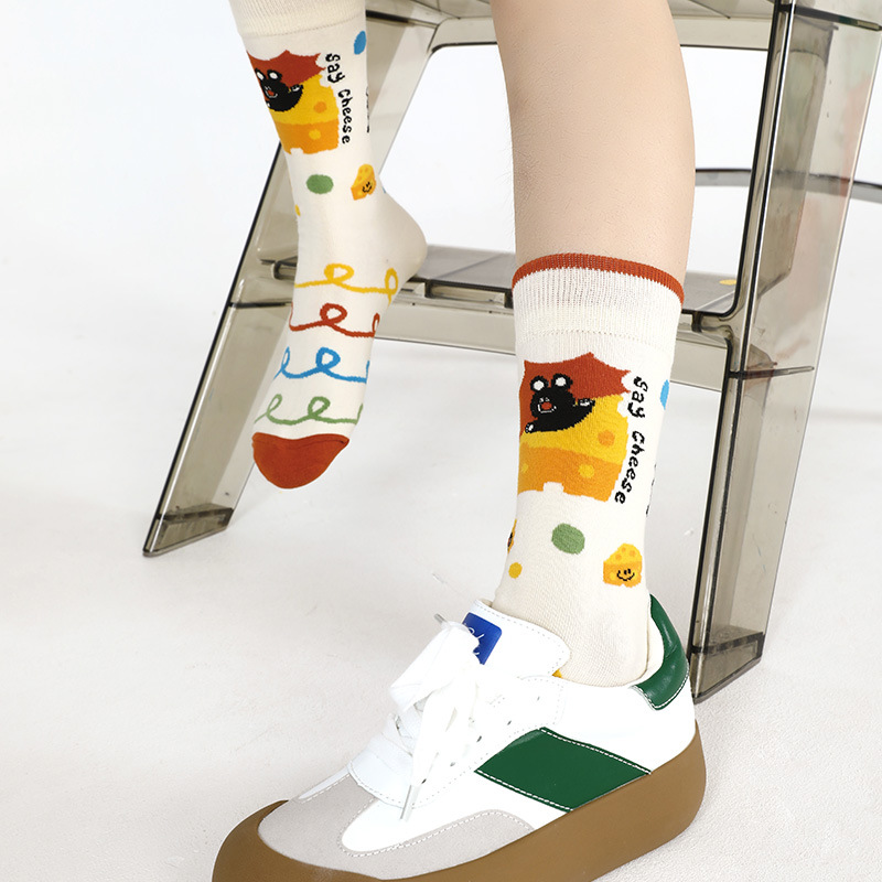 Original personalized cartoon student socks new cute mid-calf length socks for women deodorant sweat-absorbent non-slip breathable women's cotton socks - Image 3