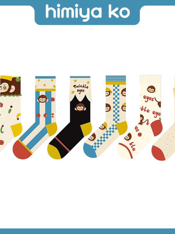 Summer Cute Cartoon Shaped Roof Socks Women's Fashion Illustration Monkey Sparkling Trendy Letters Couple's Cotton Socks