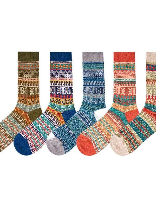 New ethnic style autumn and winter socks  fashion brand men and women socks combed cotton boneless retro trendy couple mid-calf length socks